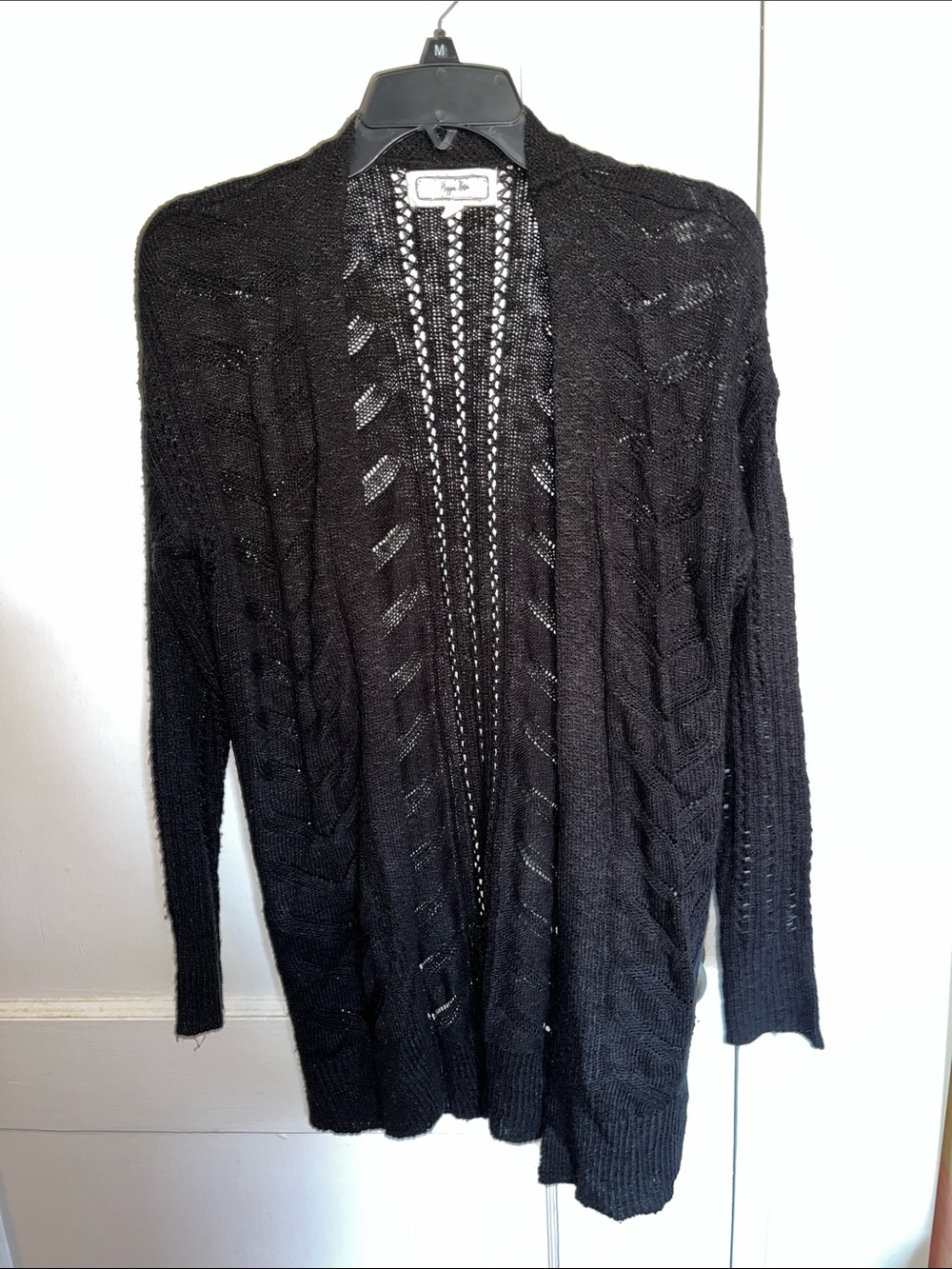 Hippie Rose Black Open-Front Knit Cardigan